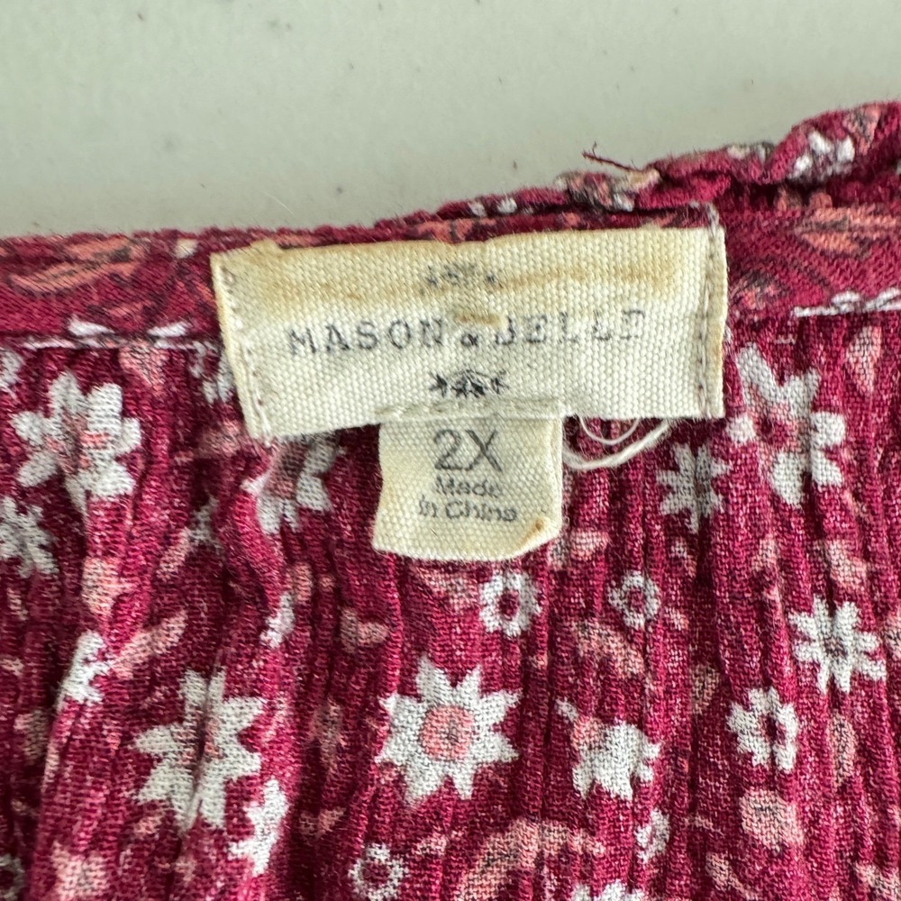 Mason & Belle Blouse 2X Red Floral Button Front Boho Cottagecore Peasant Top - Picture 8 of 14